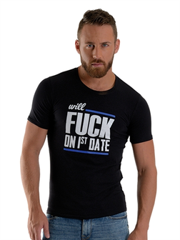 Mister B T-shirt Fuck on 1st date zwart