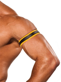 leren biceps band geel/zwart