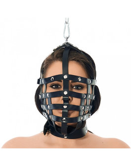 Rimba - Leren Muilkorf - Hoofdmasker Met Ring Boven - Hoofdbondage