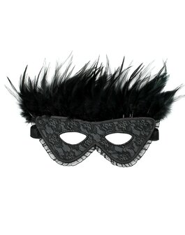 Burlesque masker met veren - zwart