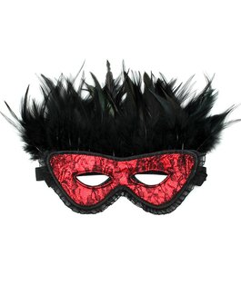 Burlesque masker met veren - zwart/rood