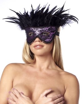 Burlesque masker met veren - zwart/paars