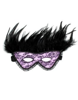 Burlesque masker met veren - zwart/paars