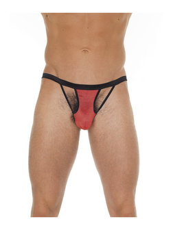 Amorable by Rimba - Erotische String - Rood Zwarte Herenstring Met Opengewerkte Details Voorkant - Mannen Slip - One Size - Polyamide