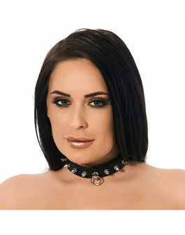 Rimba - Collar Van Leer 2.5 cm Breed Met O-ring En Versierd Met Studs - Maat M/L