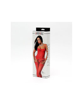 Amorable By Rimba - Rood kanten corset met string en bijpassende kousen