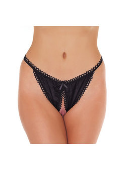 Amorable by Rimba - Tanga Slip Met Open Kruis - Zwart - One Size