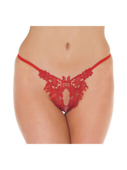 Amorable By Rimba - Luxe Kanten Flowers String Met Open Kruis - Rood