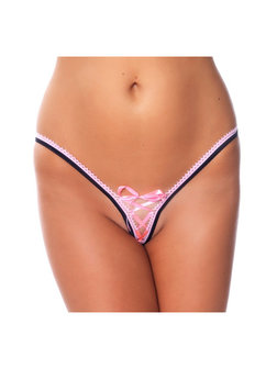 Amorable by Rimba - Erotische Slip - Sexy G-string Met Lief Vetersluiting Accent - Roze - One Size