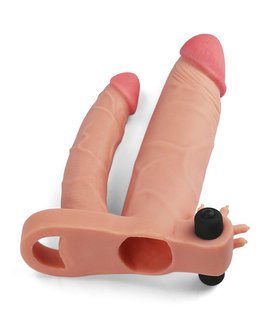 Lovetoy Pleasure X-tender Vibrerende dubbele penis sleeve 18 en 14 cm - lichte huidskleur