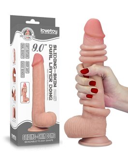 Lovetoy - Dildo met glijdende huid 23 x 4 cm - lichte huidskleur