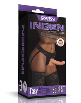 Lovetoy - Easy Strap-on Set met dildo van 21,5 cm met balzak - lichte huidskleur