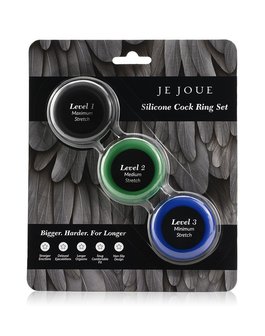 Je Joue - C-Ring Min/Med/Max Stretch - Siliconen Cockring Set - Blauw/Groen/Zwart