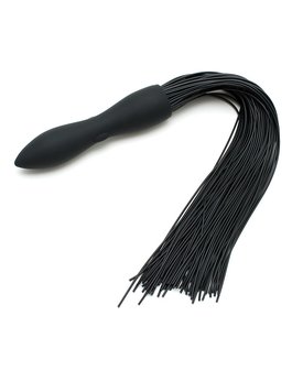 Rimba Latex Play - Siliconen Flogger Zweep met Vibrerende Dildo - zwart
