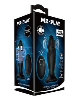 Mr. Play - Vibrerende oplaadbare anaal plug met afstandsbediening P-SHAPE - zwart