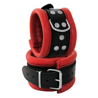 Leren enkelboeien 6.5 cm breed gevoerd - rood/zwart