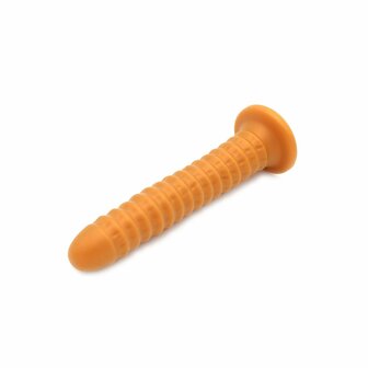 Gold Play Soft Liquid Siliconen Dildo RIBBED - goud - maat S
