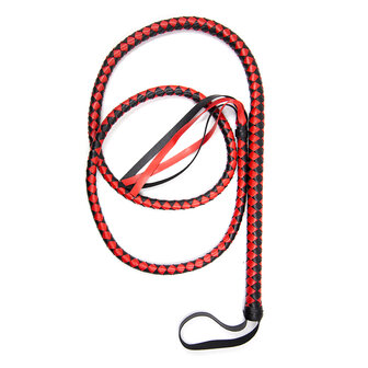 Kiotos - Lange gevlochten single tail - Bull Whip - 190 cm lang - Rood/Zwart