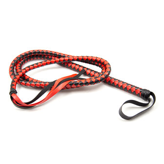 Lange gevlochten single tail | bull whip 190 cm lang - rood/zwart