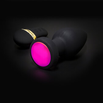 Kleine Vibrerende Buttplug met remote control en gekleurde LED verlichting