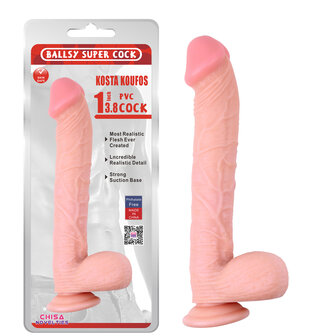 Dildo met zuignap Koufos 35 cm x 6.1 cm - lichte huidskleur