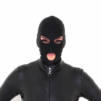 Kiotos - Zwarte BDSM hood Met 3 Gaten Van spandex