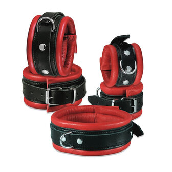 Leren Collar 5 cm gevoerd - zwart/rood