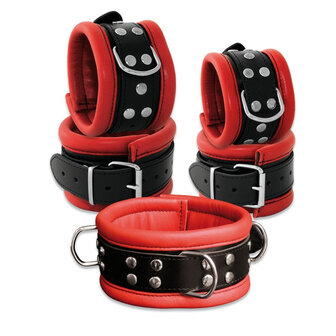 Kiotos - Leren Collar 6.5 cm Gevoerd - Rood/Zwart