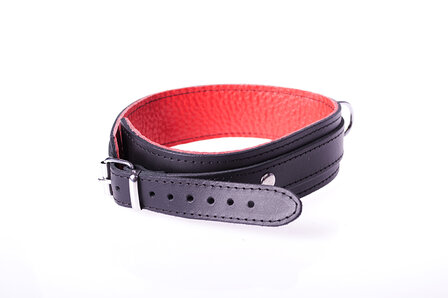 Basic Collar van Leer met Metalen D-Ring en Gesp - Zwart/rood