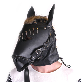 Paardenmasker van leer - zwart
