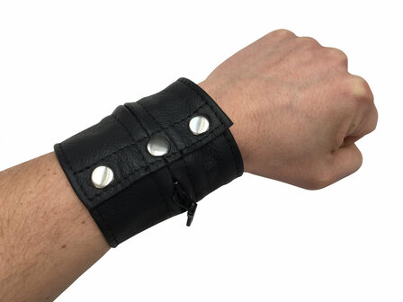 Leren portemonnee armband met rits - zwart