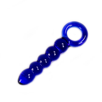 Glazen dildo met blauwe ballen en O-ring
