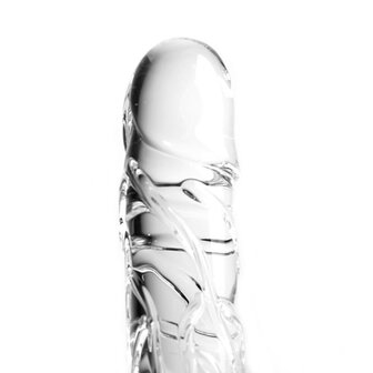 Glazen Dildo met balzak en ribbels - transparant