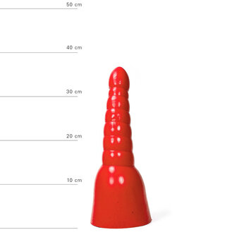 All Red - Geribbelde Anaal Dildo - 34 x 11 cm - Rood