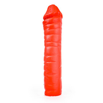 All Red - Geribbelde Dildo 38 x 8,5 cm - Rood