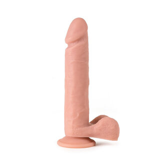 Virgite - Vibrerende dildo van 24.5 cm met scrotum en remote control - lichte huidskleur