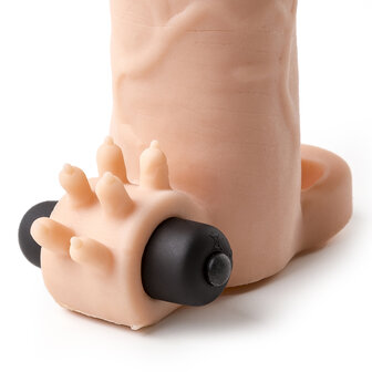 Virgite - Vibrerende Penis Sleeve die echt aanvoelt 19 cm - lichte huidskleur