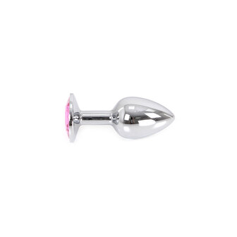 Buttplug aluminium met roze kristal - small