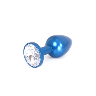 Kiotos - Blauwe Aluminium Buttplug Met Wit Sierkristal