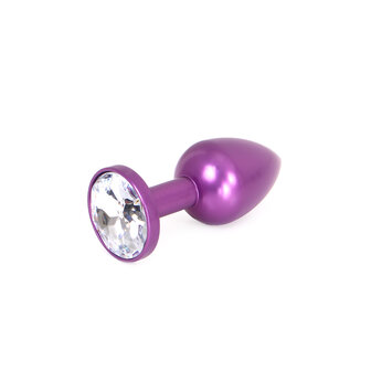 Paarse Aluminium Buttplug met wit Sierkristal