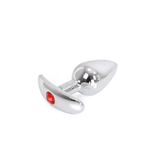 Aluminium buttplug met handvat en sierkristal - rood