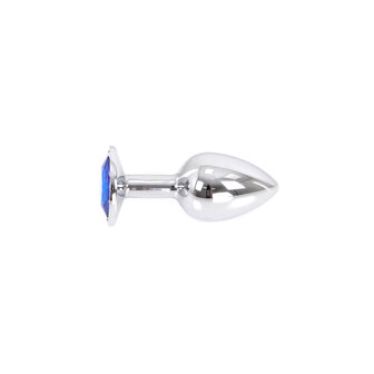 Buttplug aluminium met blauw sierkristal - small