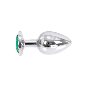 Buttplug aluminium met groen sierkristal - large