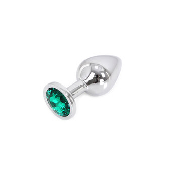 Buttplug aluminium met groen sierkristal - medium