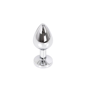 Buttplug aluminium met groen sierkristal - medium