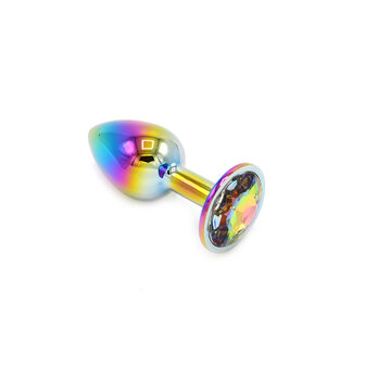 Rainbow Buttplug Aluminium met Siersteen - small