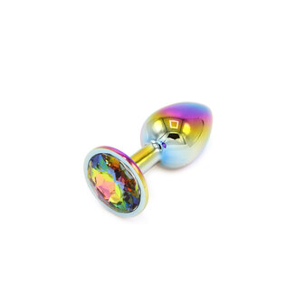 Rainbow Buttplug Aluminium met Siersteen - small
