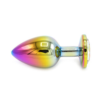 Rainbow Buttplug Aluminium met Siersteen - large