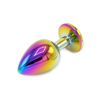 Rainbow Buttplug Aluminium met Siersteen - large