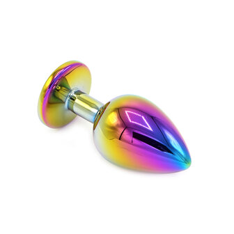 Rainbow Buttplug Aluminium met Siersteen - large